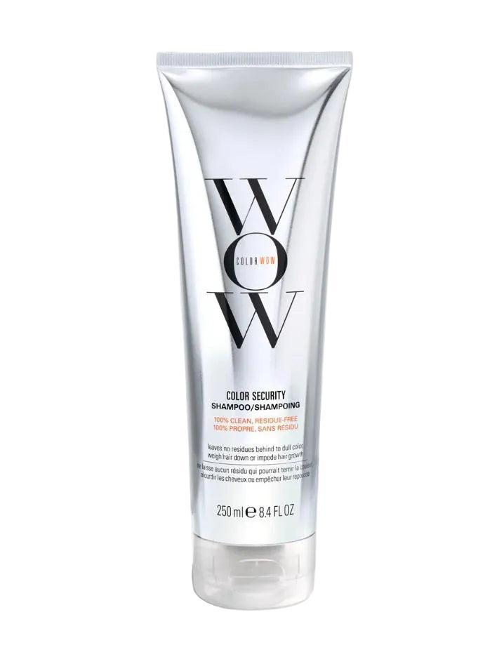 Silver Color Wow Color Security Shampoo tube, 250ml, with black logo and text.