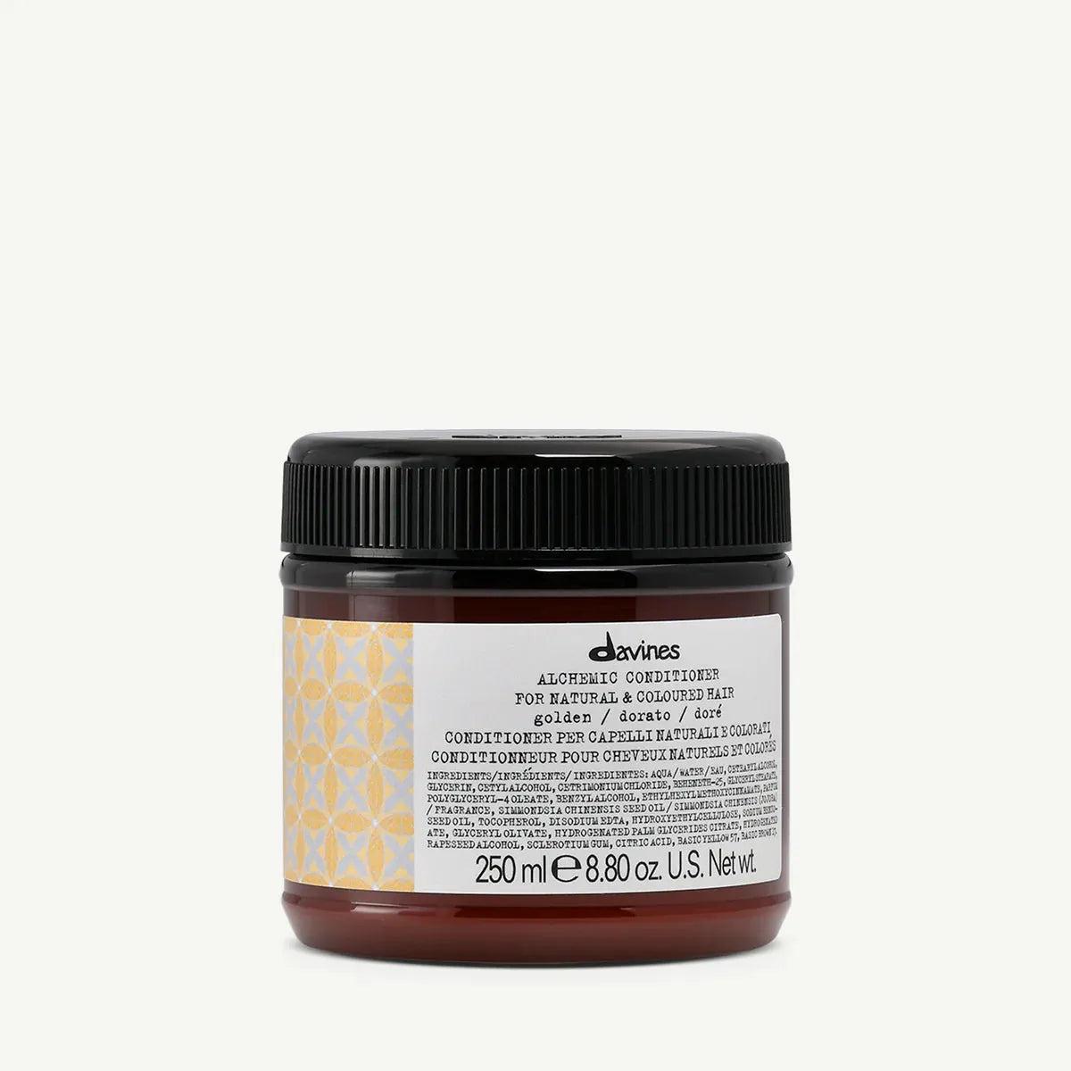 Davines Alchemic Conditioner Golden in a brown jar with a black ribbed cap and white label.