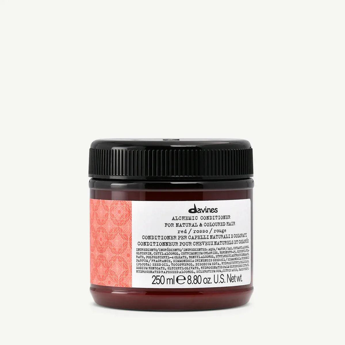 Davines Alchemic Conditioner Red, 250ml jar with black lid and red label, for warm red hair.