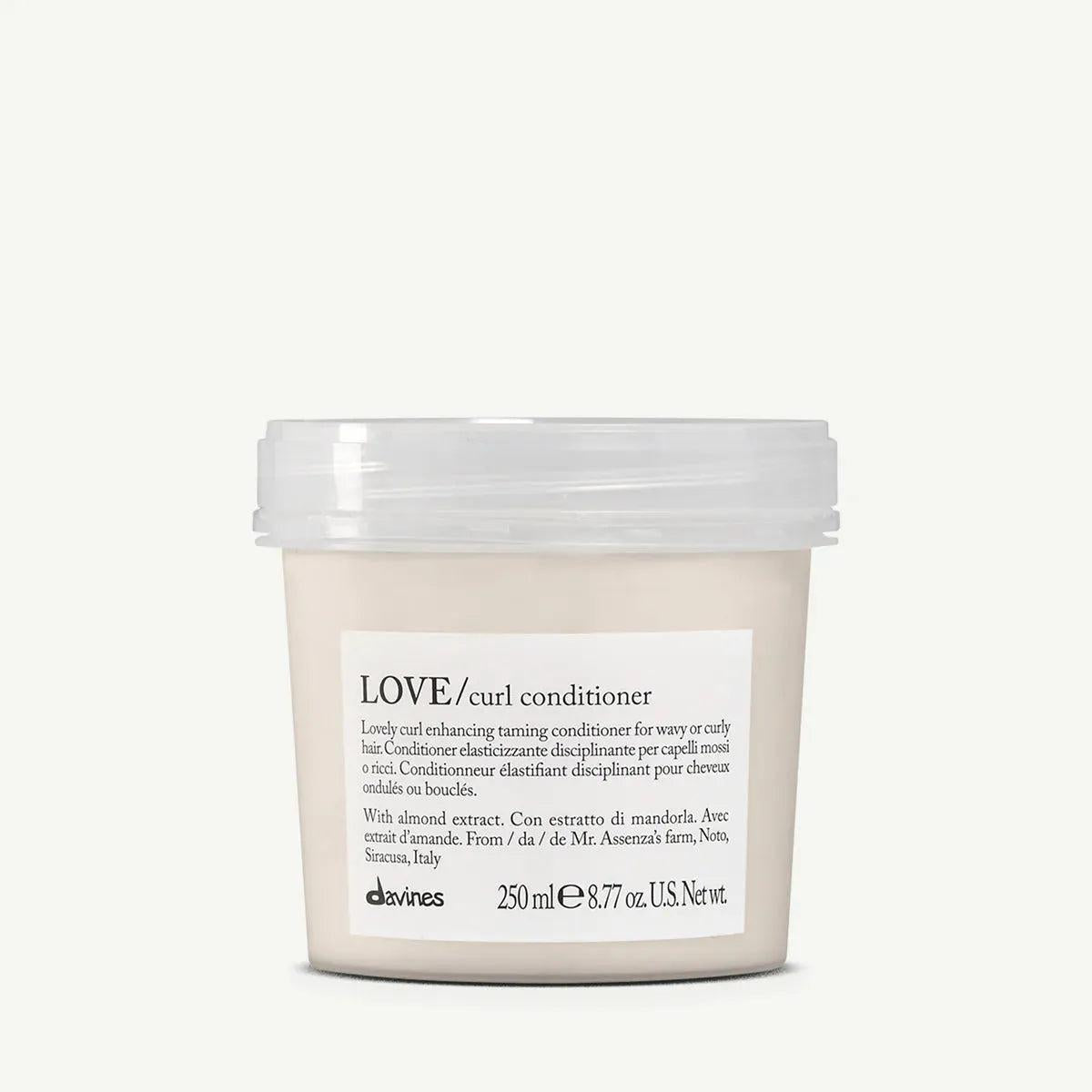 Davines LOVE Curl Conditioner, a 250ml white jar with a clear lid, featuring a white label.