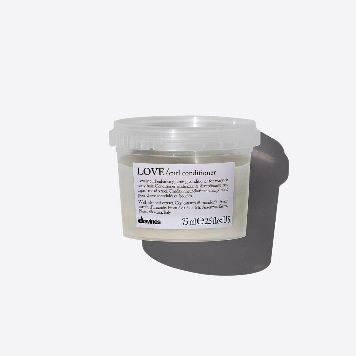 Davines LOVE Curl Conditioner in a clear 75ml plastic tub with a white label.