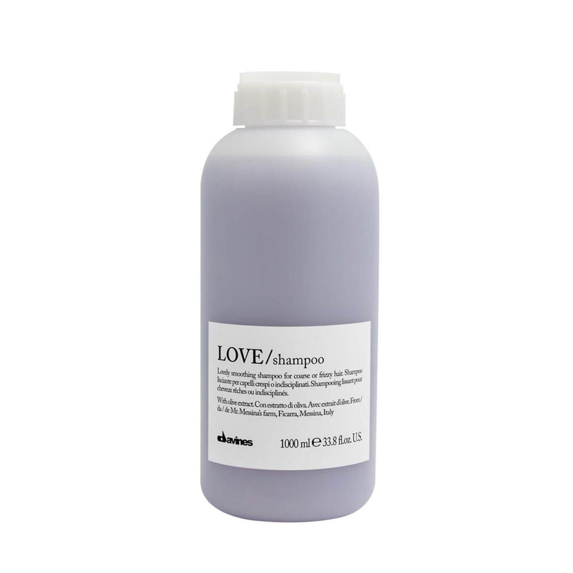 Davines LOVE Smooth Shampoo, 1000ml, in a light purple bottle with a white cap and label.