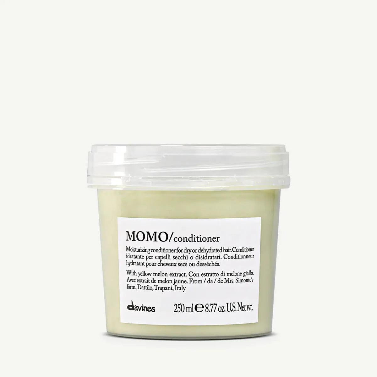 Davines MOMO Conditioner, a 250ml pale green tub with a clear lid and white label.