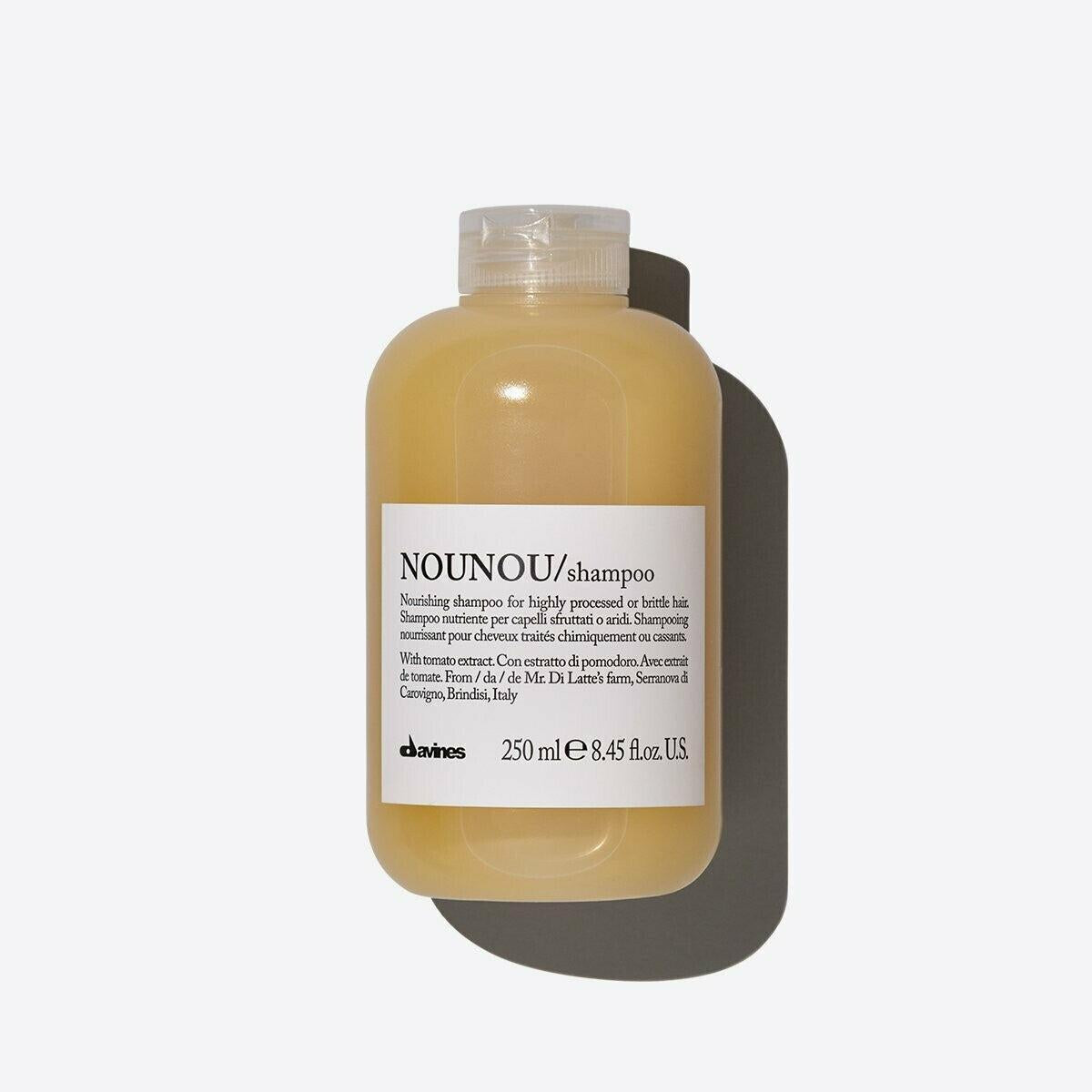Davines NOU NOU Shampoo, 250ml, in a translucent yellow bottle with a white label and clear cap.