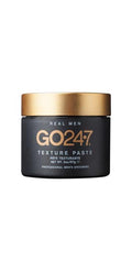 GO24•7 Texture Paste in a matte black 2oz/57g jar with a metallic gold lid and branding.