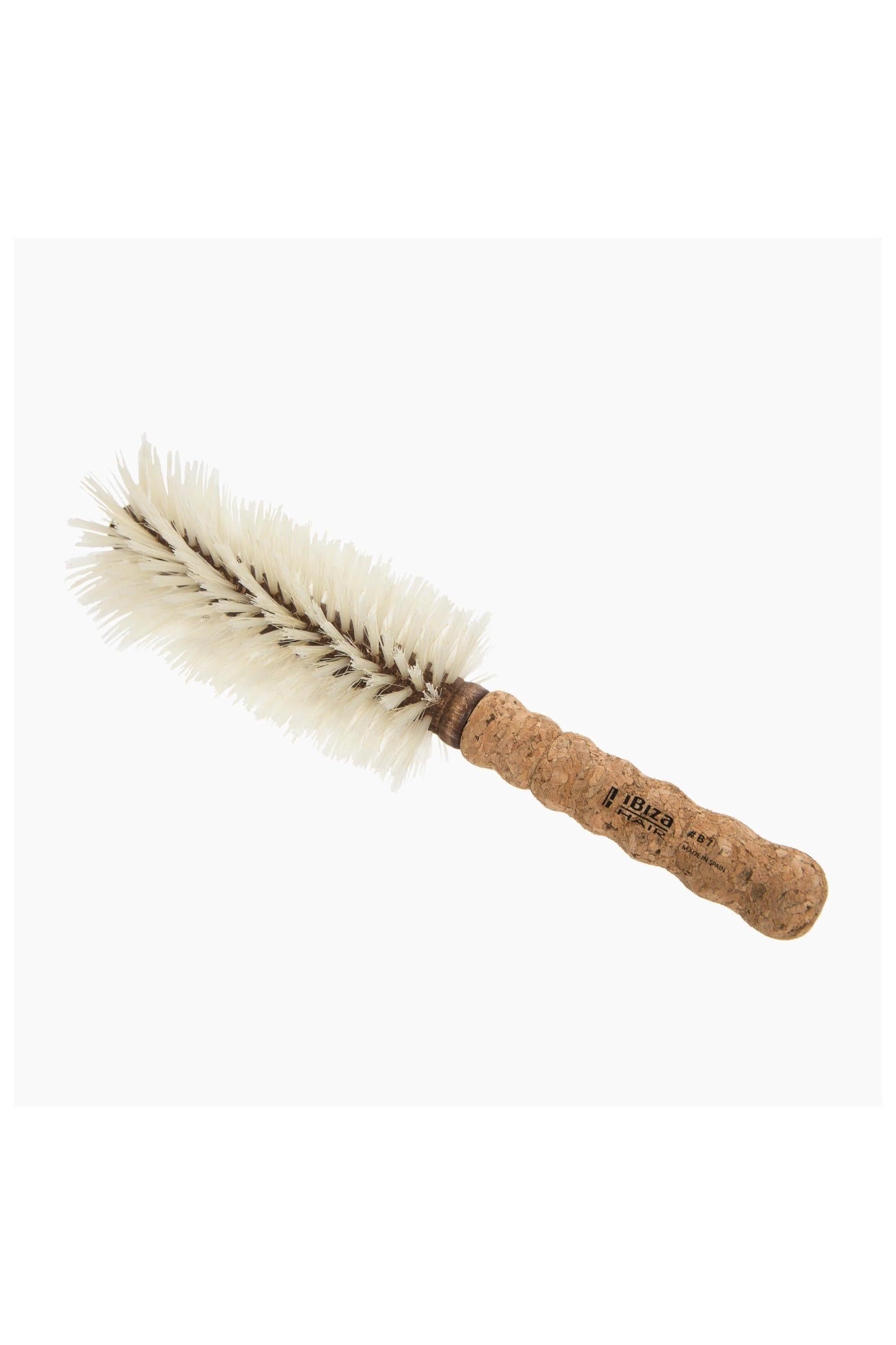 Ibiza Hair B7 round brush with blonde boar bristles and a natural cork handle.