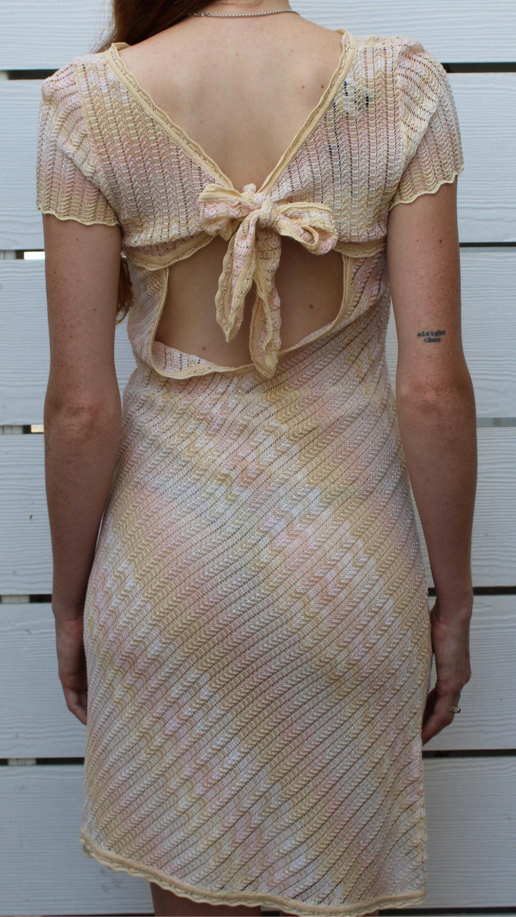 Missoni blush knit dress, size S, with open back and tie detail.
