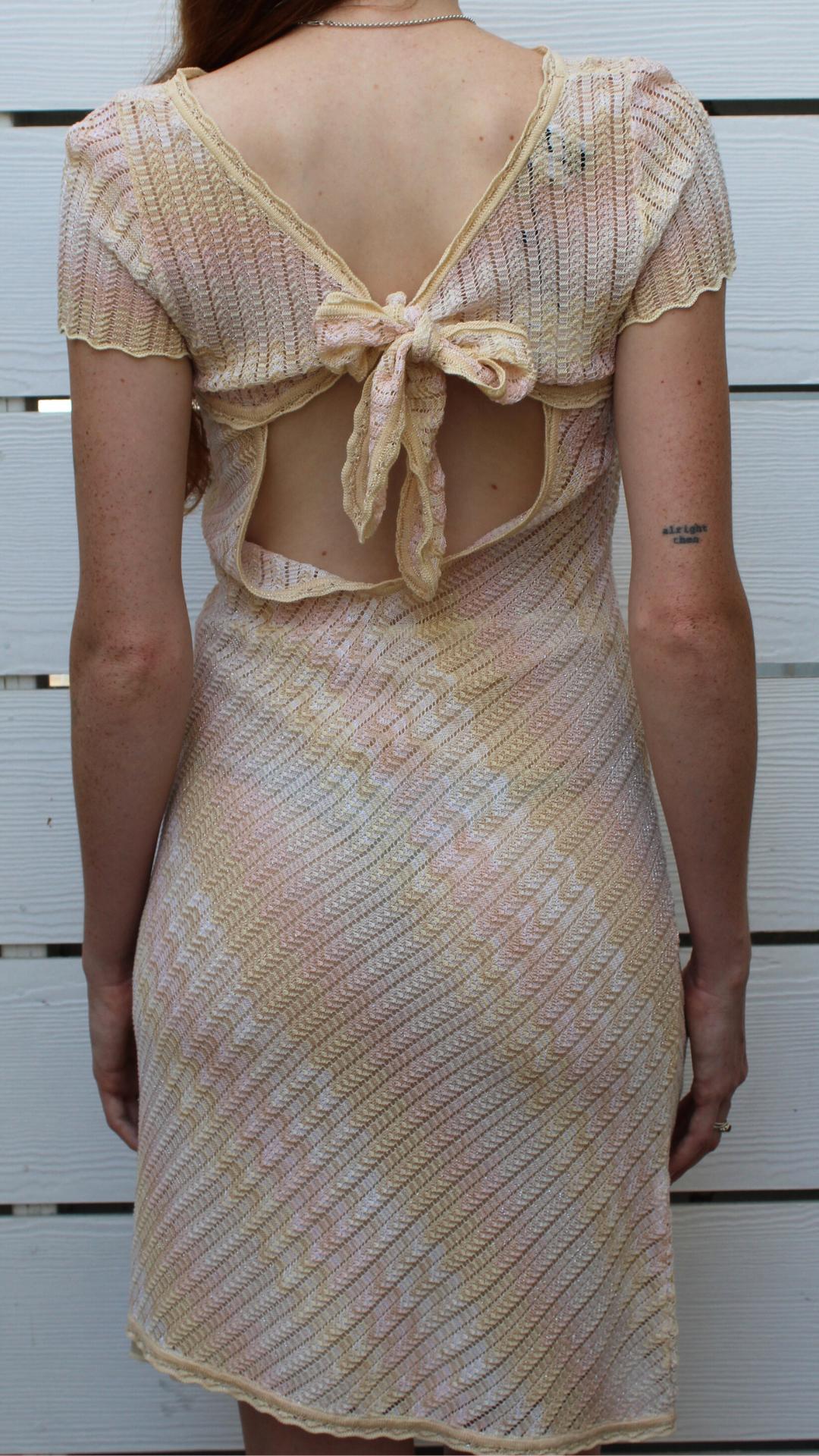 Missoni blush knit dress, size S, with open back and tie detail.
