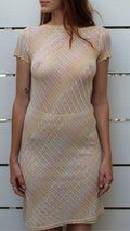 Missoni blush knit dress, size S, with short sleeves and a subtle diagonal pattern.
