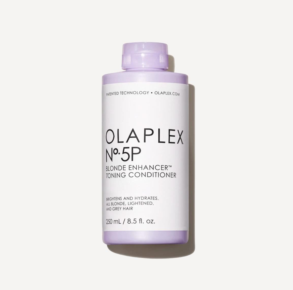 Olaplex Nº.5P Blonde Enhancer Toning Conditioner, a light purple bottle with white label, 250ml.
