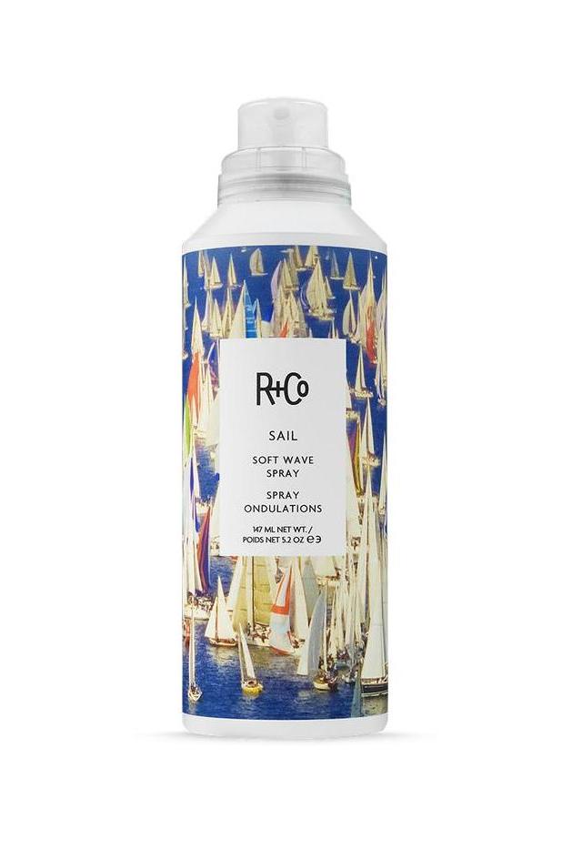 R+Co Sail Soft Wave Spray, 5.2 oz bottle with a blue sailboat design and white label.