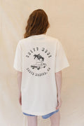 SalTee Cropped cream t-shirt with black "Salty Mode Santa Monica, CA" graphic featuring a classic car and palm trees.