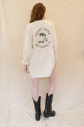SalTee Long Sleeve in cream with "Salty Mode Santa Monica, CA" graphic featuring a car and palm trees on the back.