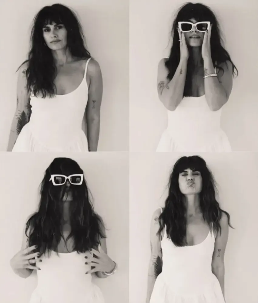 Morgan O'Brien, Salty Mane stylist, in four playful black and white portraits showcasing her unique style.