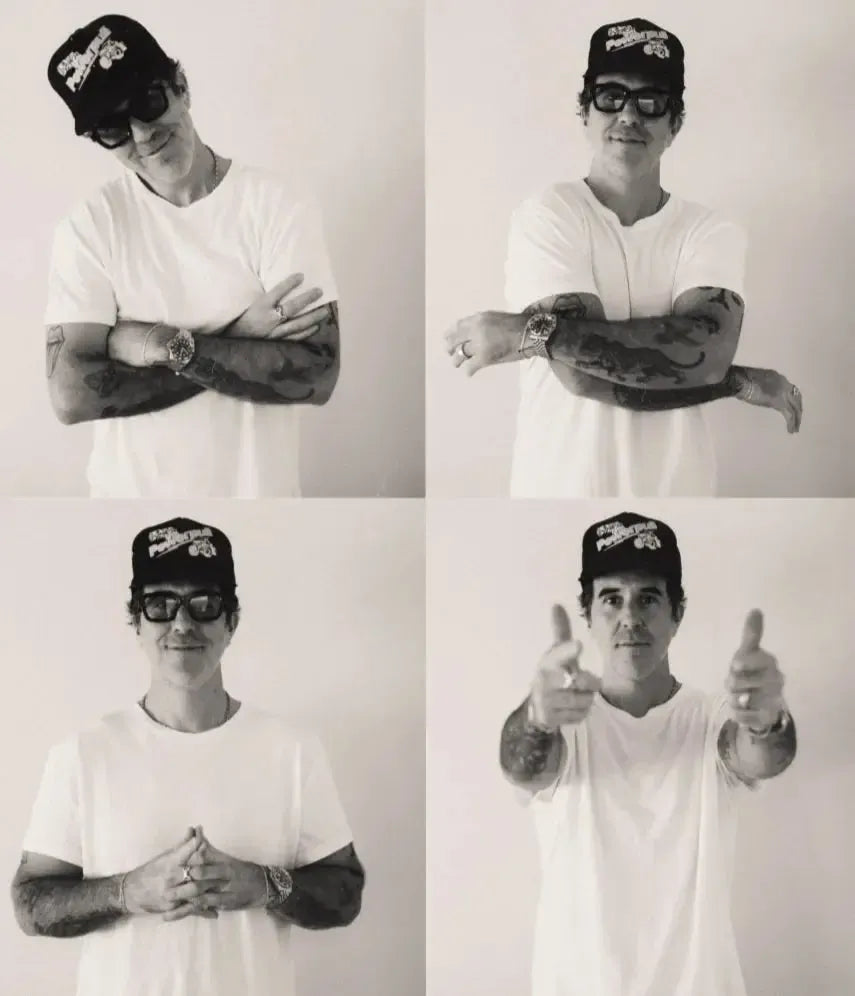 Sal Cortez, a stylish Santa Monica hair stylist, in four black and white poses.