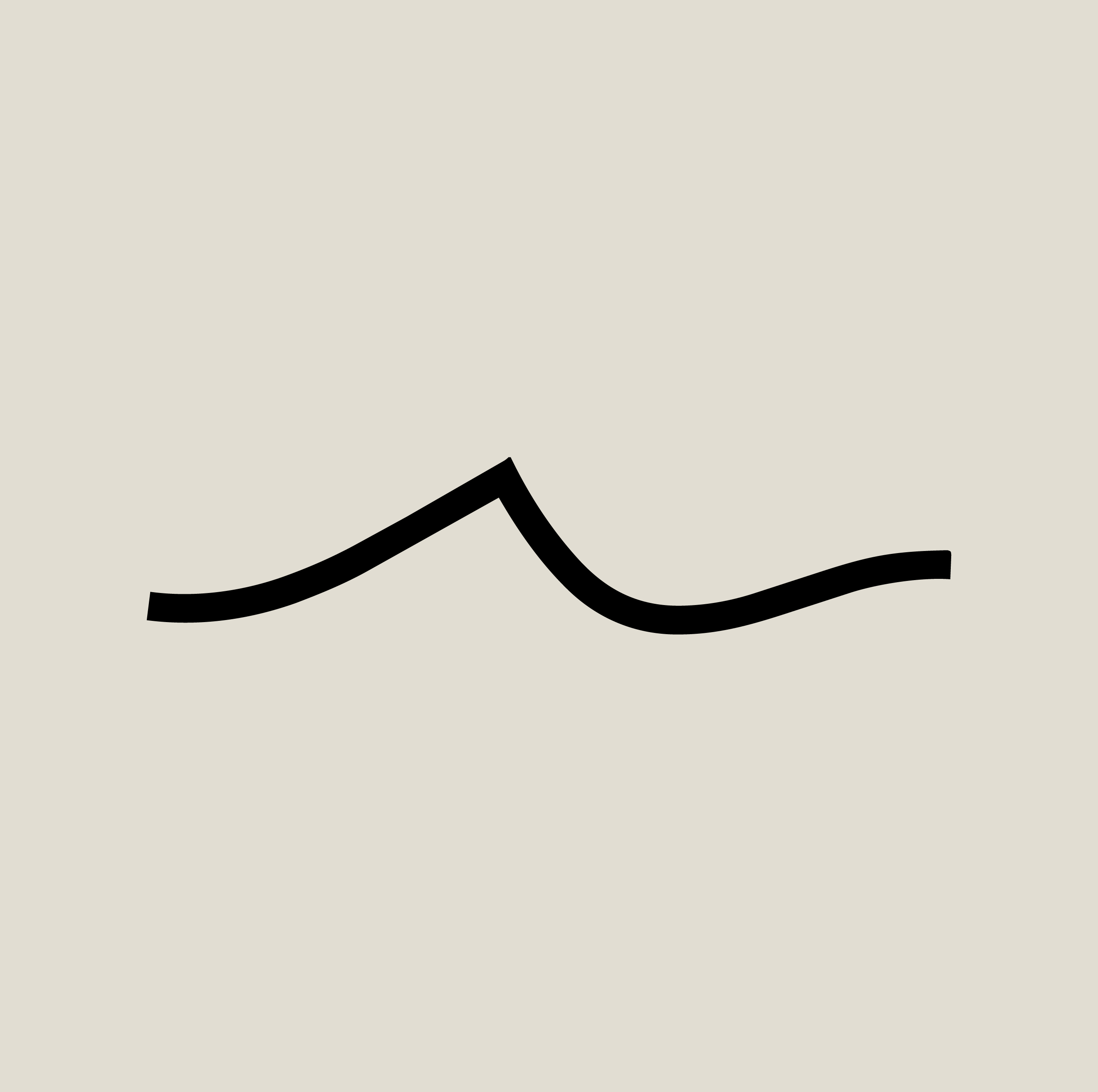 Minimalist black wave line logo on a light beige background, symbolizing movement or water.