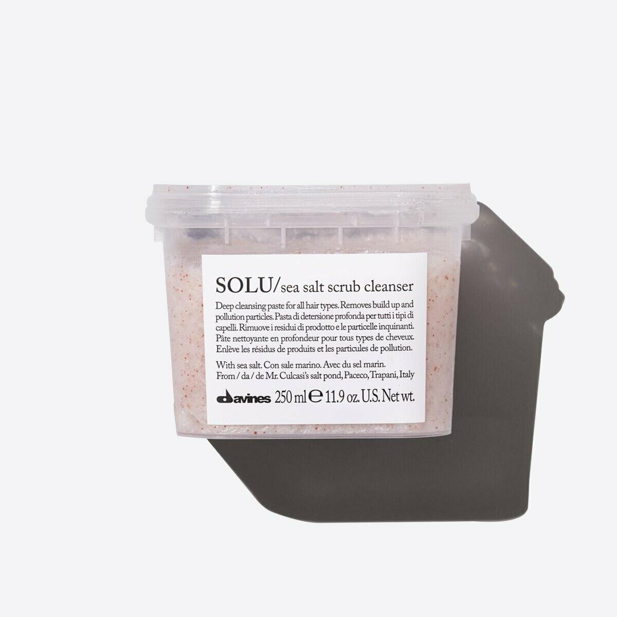 SOLU Sea Salt Scrub in a clear plastic tub with a white label, 250 ml.