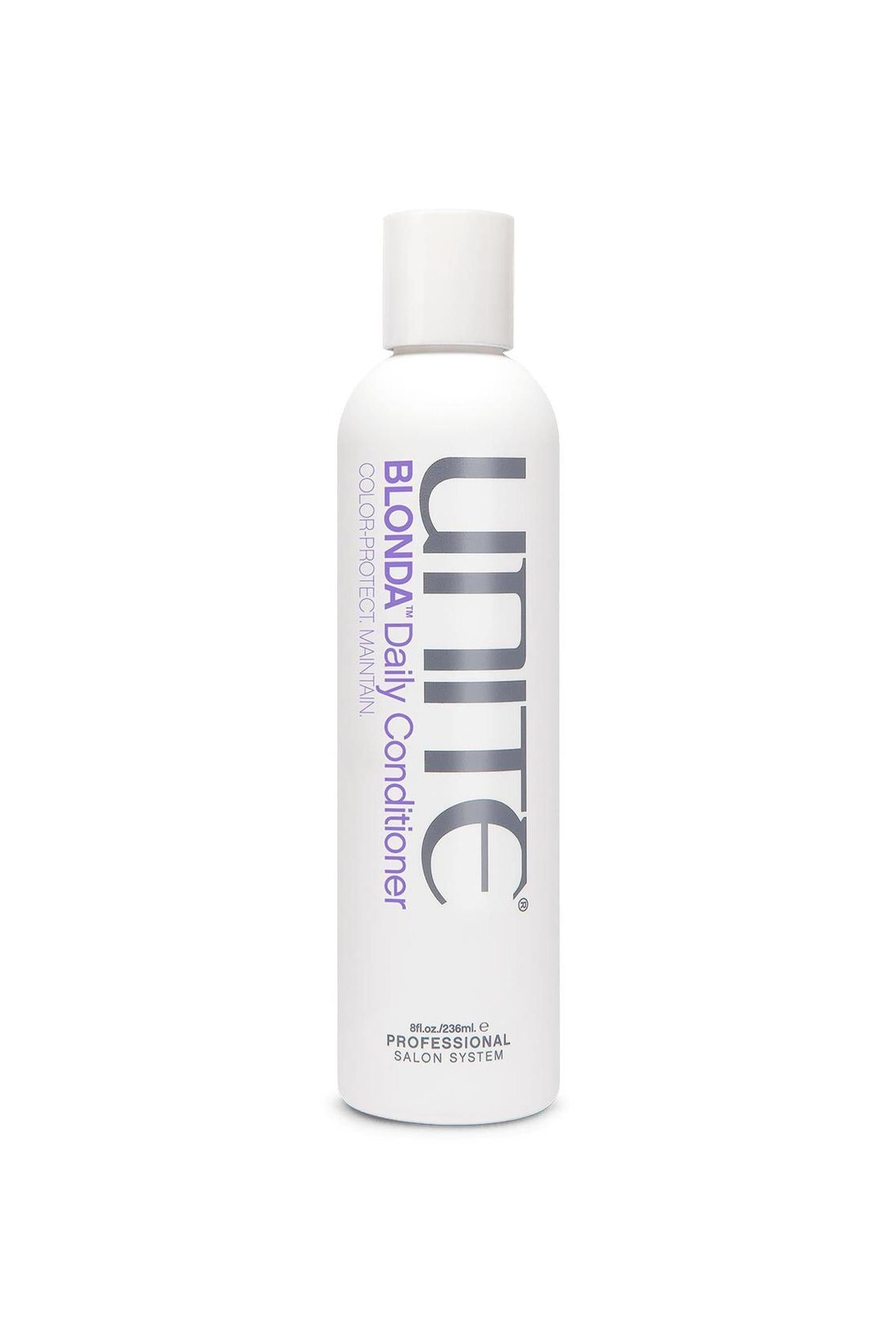 White 8oz Unite BLONDA Daily Conditioner bottle with purple and silver text.