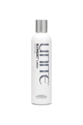 Unite Blow & Set Lotion, 8fl.oz white bottle with silver cap and metallic gray text.