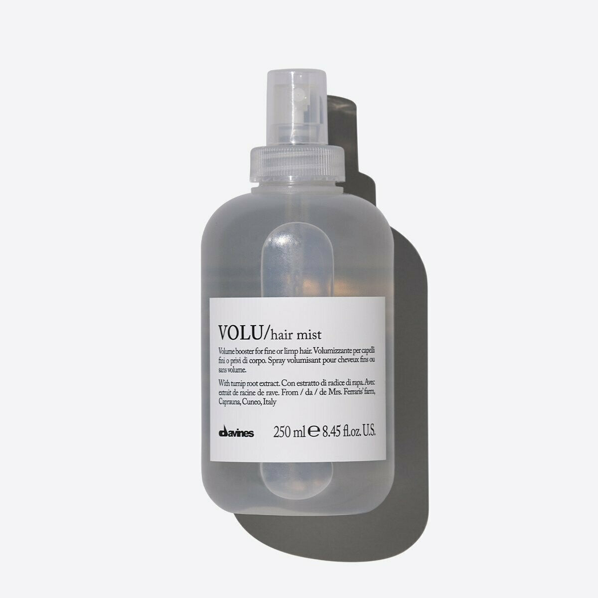 VOLU Hair Mist in a translucent 250ml spray bottle with a white label and black text.