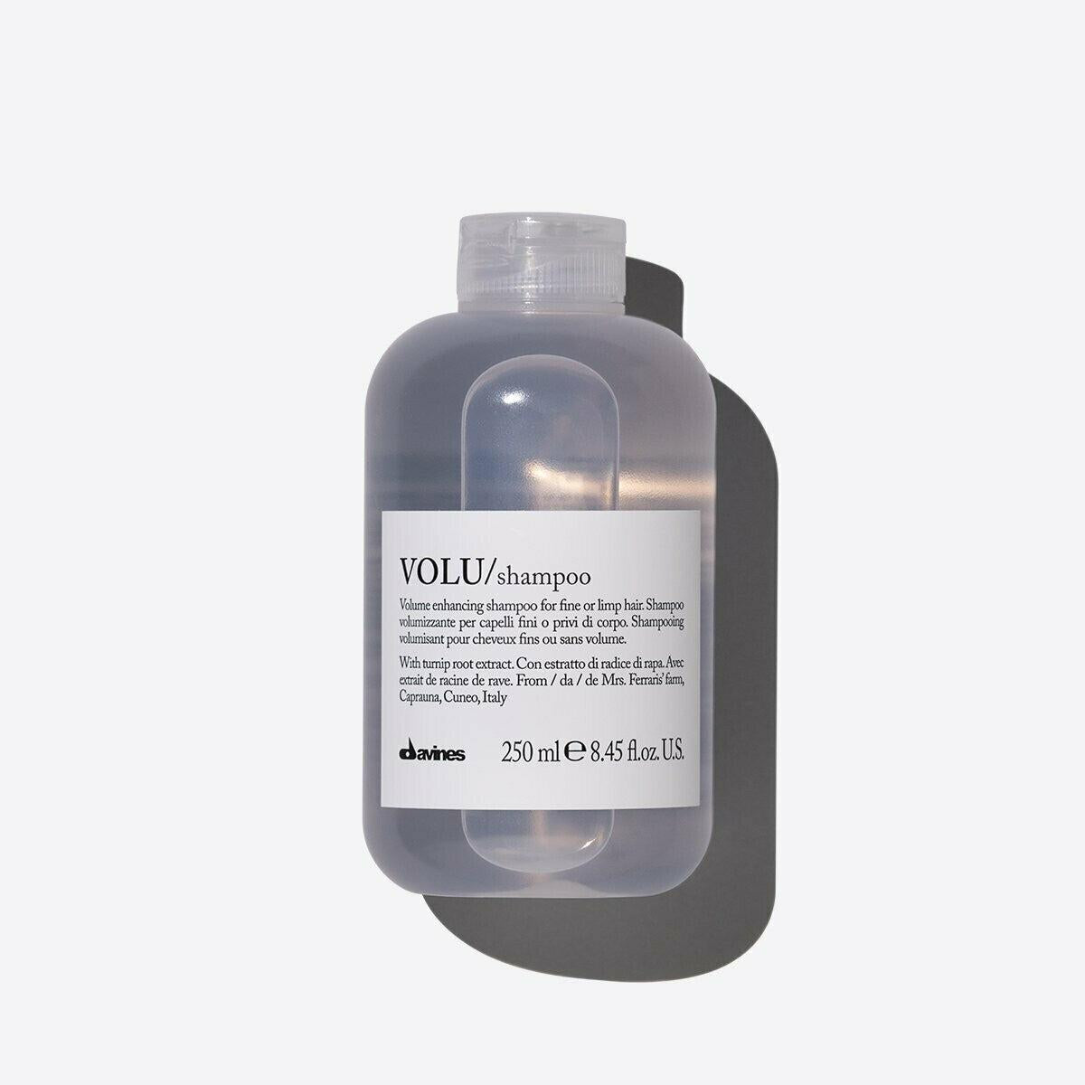 Davines VOLU Shampoo, 250ml, in a translucent gray bottle with a white label.